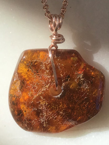 Genuine Natural Baltic Amber Necklace #11 - 16 Kt Rose Gold plated chain necklace Handmade Jewelry - Great gift