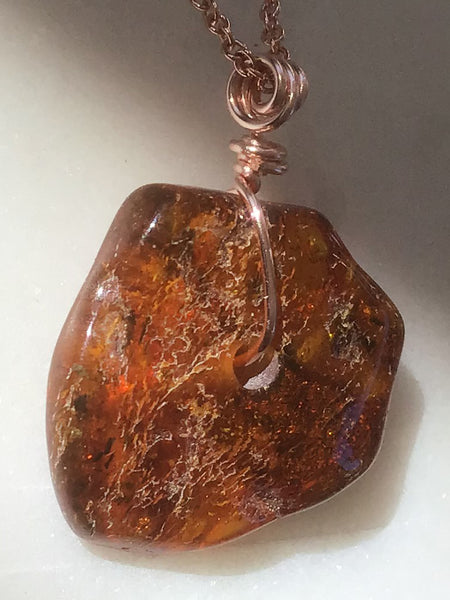 Genuine Natural Baltic Amber Necklace #11 - 16 Kt Rose Gold plated chain necklace Handmade Jewelry - Great gift