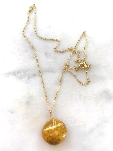 Genuine Natural Baltic Amber Necklace #13 - 16 Kt Gold plated chain necklace Handmade Jewelry - Great gift