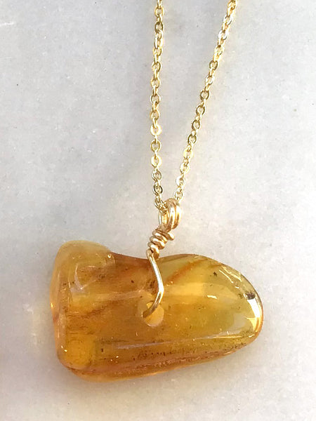 Genuine Natural Baltic Amber Necklace #14 - 16 Kt Gold plated chain necklace Handmade Jewelry - Great gift