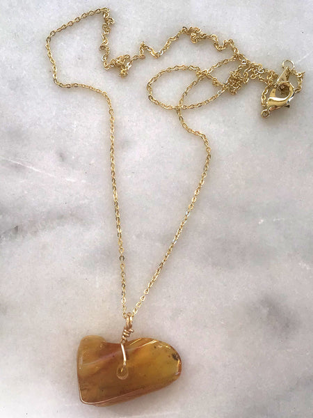 Genuine Natural Baltic Amber Necklace #14 - 16 Kt Gold plated chain necklace Handmade Jewelry - Great gift