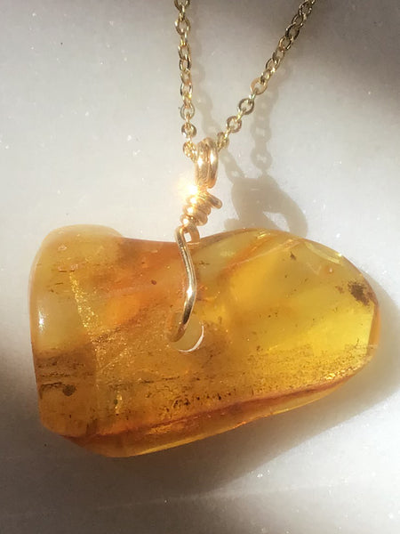 Genuine Natural Baltic Amber Necklace #14 - 16 Kt Gold plated chain necklace Handmade Jewelry - Great gift