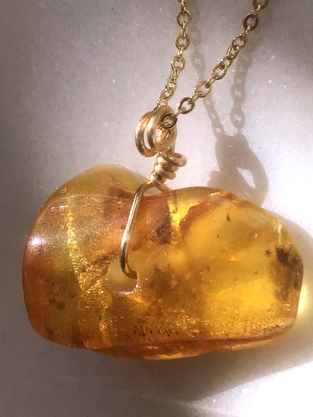 Genuine Natural Baltic Amber Necklace #14 - 16 Kt Gold plated chain necklace Handmade Jewelry - Great gift