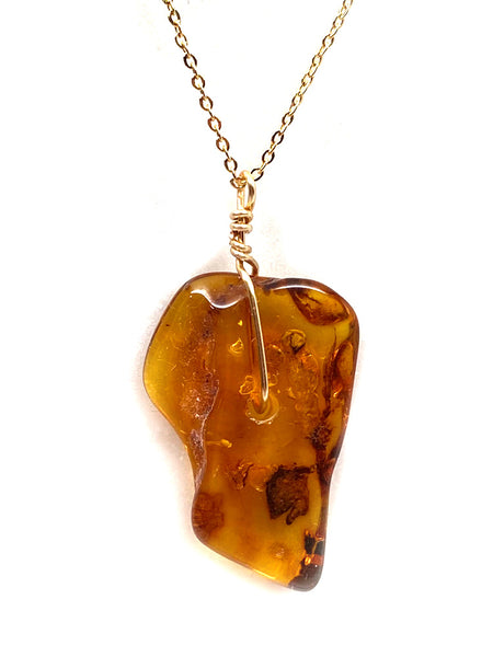 Genuine Natural Baltic Amber Necklace #15 - 16 Kt Gold plated chain necklace Handmade Jewelry - Great gift