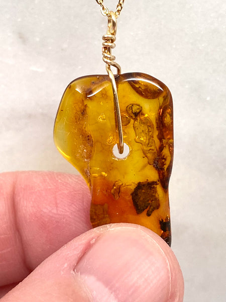 Genuine Natural Baltic Amber Necklace #15 - 16 Kt Gold plated chain necklace Handmade Jewelry - Great gift
