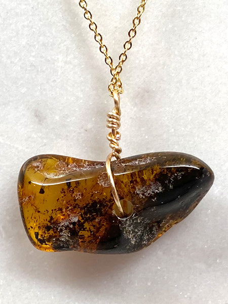 Genuine Natural Baltic Amber Necklace #16 - 16 Kt Gold plated chain necklace Handmade Jewelry - Great gift