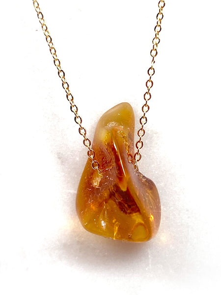 Genuine Natural Baltic Amber Necklace #17 - 16 Kt Gold plated chain necklace Handmade Jewelry - Great gift