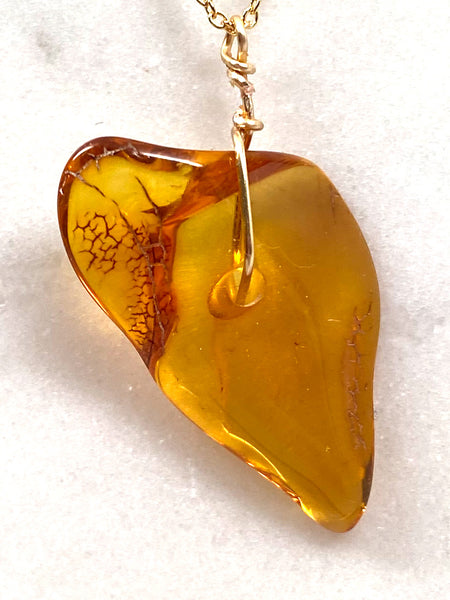 Genuine Natural Baltic Amber Necklace #20 - 16 Kt Gold plated chain necklace Handmade Jewelry - Great gift