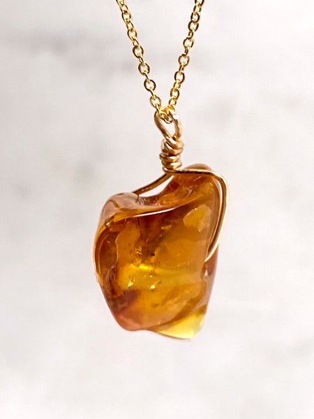 Genuine Natural Baltic Amber Necklace #21 - 16 Kt Gold plated chain necklace Handmade Jewelry - Great gift