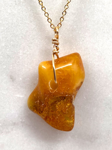 Genuine Natural Baltic Amber Necklace #25 - 16 Kt Gold plated chain necklace Handmade Jewelry - Great gift