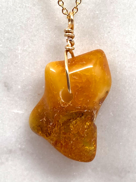 Genuine Natural Baltic Amber Necklace #25 - 16 Kt Gold plated chain necklace Handmade Jewelry - Great gift