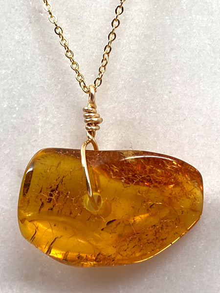 Genuine Natural Baltic Amber Necklace #27 - 16 Kt Gold plated chain necklace Handmade Jewelry - Great gift