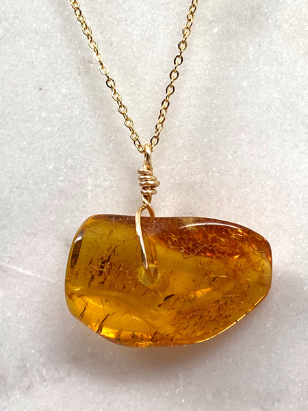 Genuine Natural Baltic Amber Necklace #27 - 16 Kt Gold plated chain necklace Handmade Jewelry - Great gift