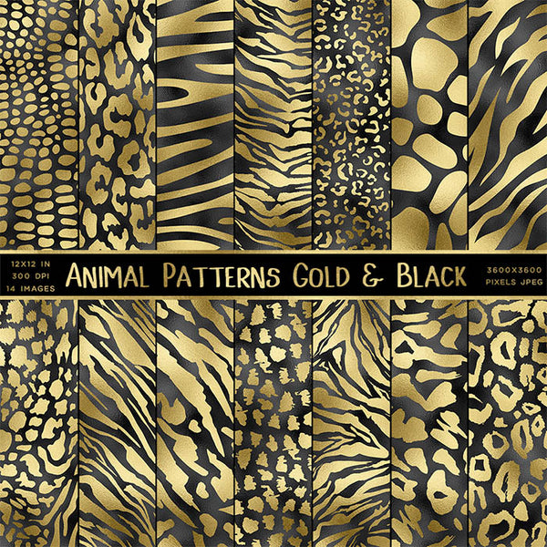 Animal Patterns Gold And Black - 14 JPG Images - Instant Download Digital Clip art
