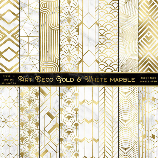 Art Deco Gold And White Marble Vol 1 - 16 High Resolution Images - Instant Download Digital Clip art