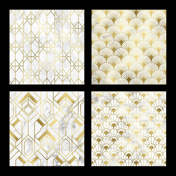 Art Deco Gold And White Marble Vol 1 - 16 High Resolution Images - Instant Download Digital Clip art