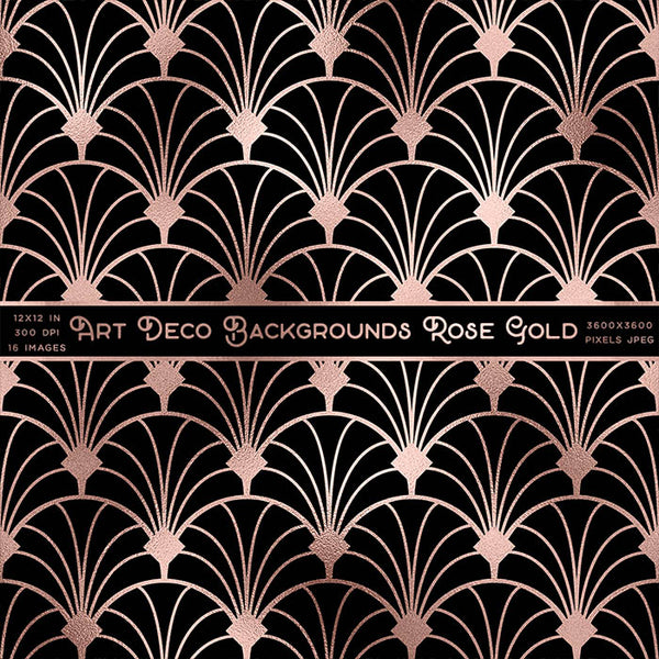 Art Deco Rose Gold And Black Backgrounds Vol 1 - 16 High Resolution Images - Instant Download Digital Clip art