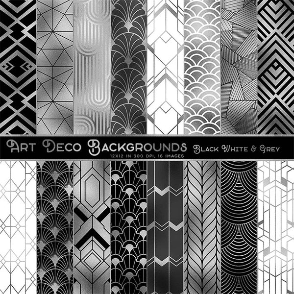 Art Deco White, Black & Grey Backgrounds Vol 1 - 16 High Resolution Images - Instant Download Digital Clip art