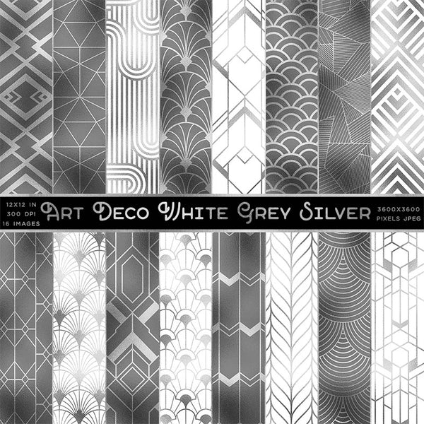 Art Deco White Grey And Silver Backgrounds Vol 1 - 16 High Resolution Images - Instant Download Digital Clip art