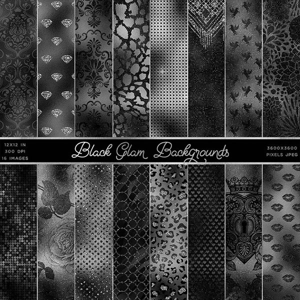 Black Glam Backgrounds Vol 1 - 16 High Resolution Images - Instant Download Digital Clip art