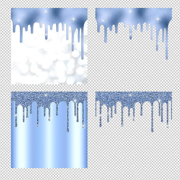 Blue And Glitter Drips - Backgrounds and Transparent Overlays - Instant Download Digital Clip art for Invitations Cards Party design Backdrop Scrapbooking Kids Crafts