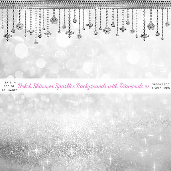 Bokeh Shimmer Sparkles Backgrounds with Diamonds 02 - 28 High Resolution Images - Instant Download Digital Clip art