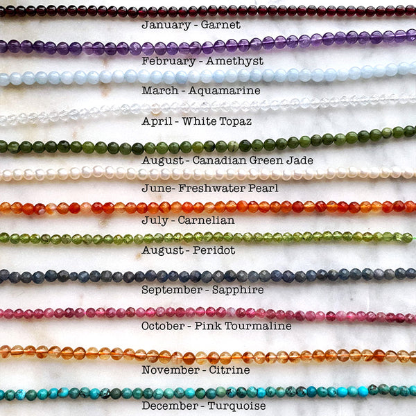 Custom Birthstone & Stamped Initial Disc Necklace in Gold, Rose Gold, or Silver with Real Gemstone, Personalized Jewelry January - December Birthday Gift