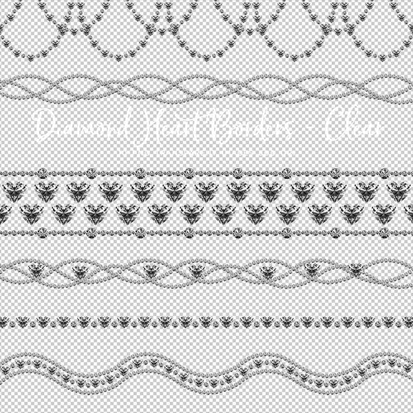 Diamonds Heart Borders (Clear Diamond) Clip Art gemstone - 10 PNG Transparent Images High Resolution - Instant Download Digital Clipart
