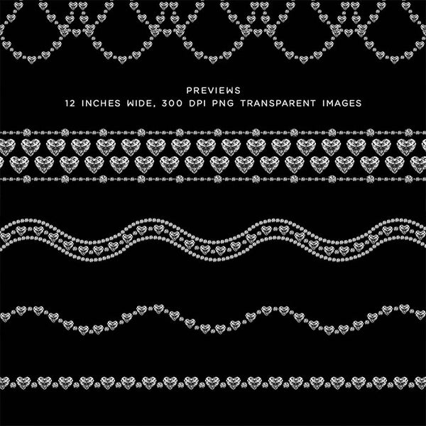 Diamonds Heart Borders (Clear Diamond) Clip Art gemstone - 10 PNG Transparent Images High Resolution - Instant Download Digital Clipart