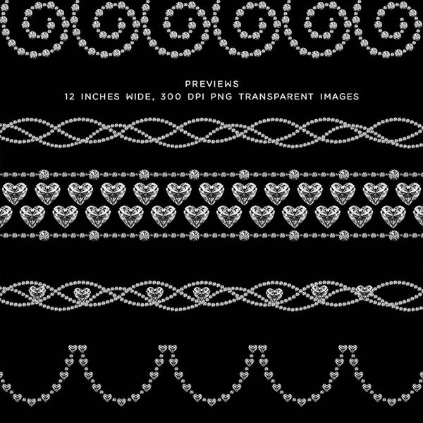 Diamonds Heart Borders (Clear Diamond) Clip Art gemstone - 10 PNG Transparent Images High Resolution - Instant Download Digital Clipart