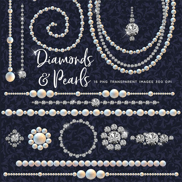 Diamonds & Pearls Clip Art gemstone - 16 PNG Transparent Images High Resolution - Instant Download Digital Clipart
