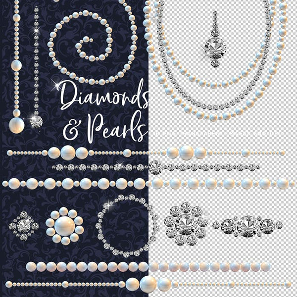 Diamonds & Pearls Clip Art gemstone - 16 PNG Transparent Images High Resolution - Instant Download Digital Clipart