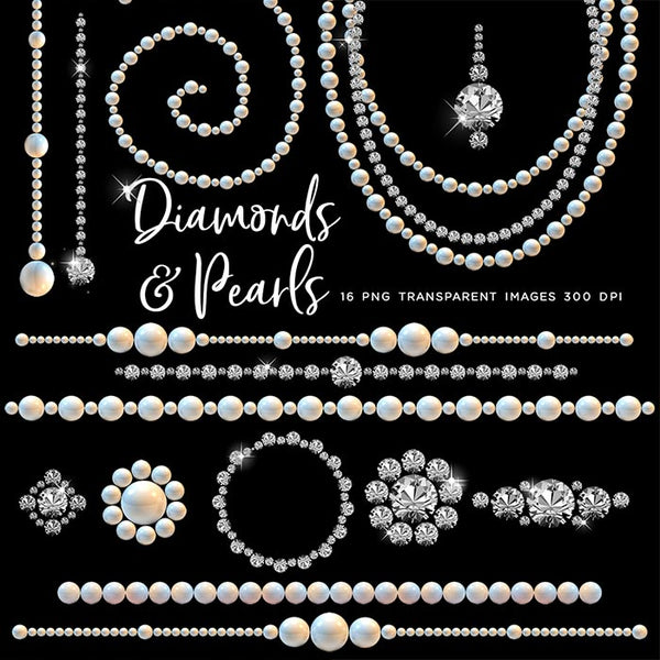 Diamonds & Pearls Clip Art gemstone - 16 PNG Transparent Images High Resolution - Instant Download Digital Clipart
