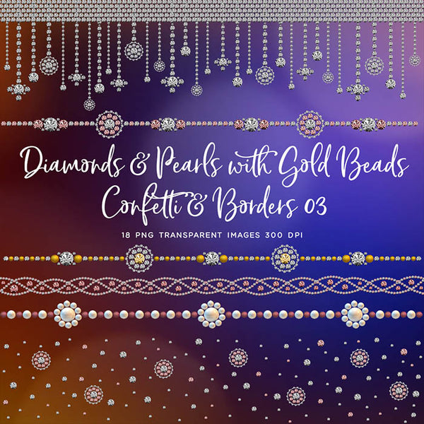 Diamonds and Pearls With Gold Beads Confetti & Borders 03 Clip Art gemstone - 18 PNG Transparent Images High Res Instant Digital Download