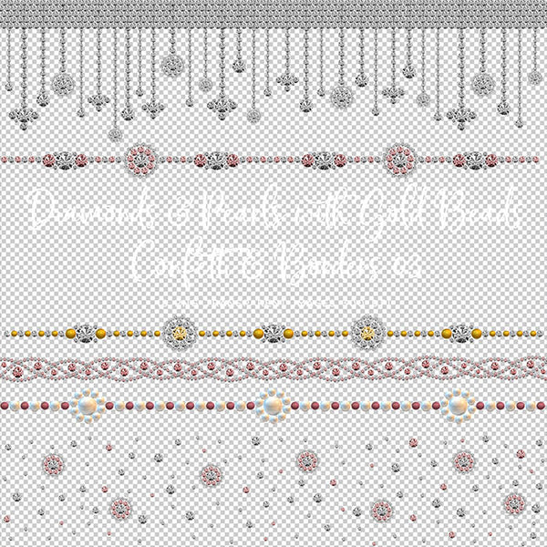 Diamonds and Pearls With Gold Beads Confetti & Borders 03 Clip Art gemstone - 18 PNG Transparent Images High Res Instant Digital Download