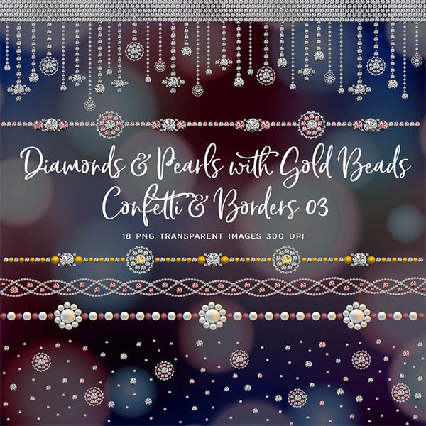 Diamonds and Pearls With Gold Beads Confetti & Borders 03 Clip Art gemstone - 18 PNG Transparent Images High Res Instant Digital Download