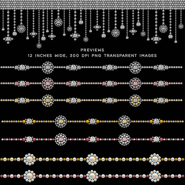 Diamonds and Pearls With Gold Beads Confetti & Borders 03 Clip Art gemstone - 18 PNG Transparent Images High Res Instant Digital Download