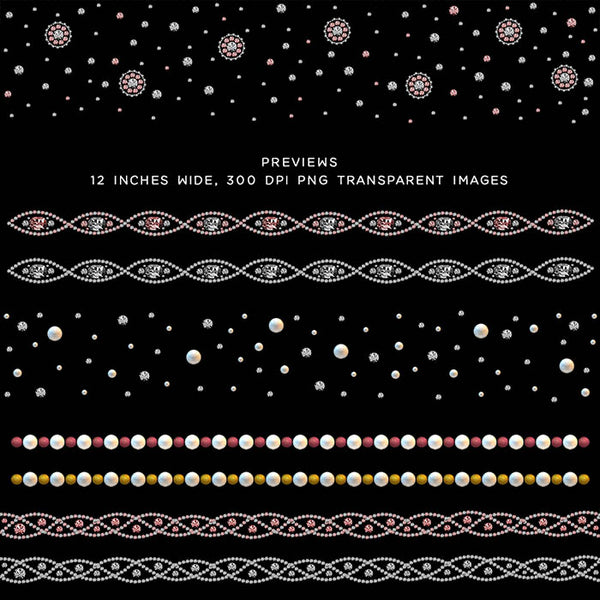 Diamonds and Pearls With Gold Beads Confetti & Borders 03 Clip Art gemstone - 18 PNG Transparent Images High Res Instant Digital Download