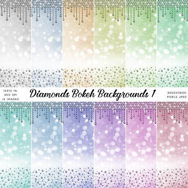 Diamonds Bokeh 01 Backgrounds - Clip Art sparkly gemstone - 12 High Resolution Images - Instant Download Digital Clip art