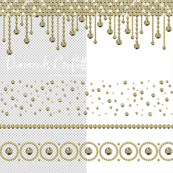 Diamonds Confetti & Borders GOLD - Clip Art gemstone - 13 PNG Transparent Images High Resolution - Instant Download Digital Clipart