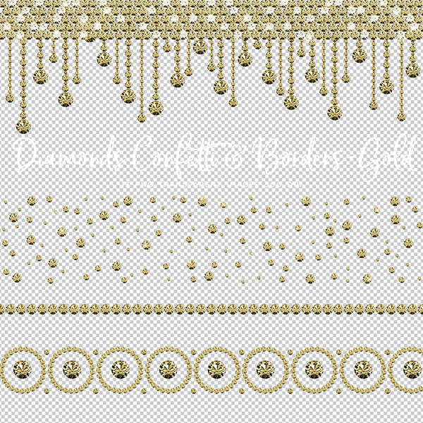 Diamonds Confetti & Borders GOLD - Clip Art gemstone - 13 PNG Transparent Images High Resolution - Instant Download Digital Clipart