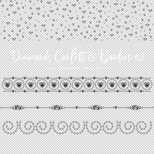 Diamonds Confetti & Borders 02 - Clip Art sparkly gemstone - 12 PNG Transparent Images High Resolution - Instant Download Digital Clipart