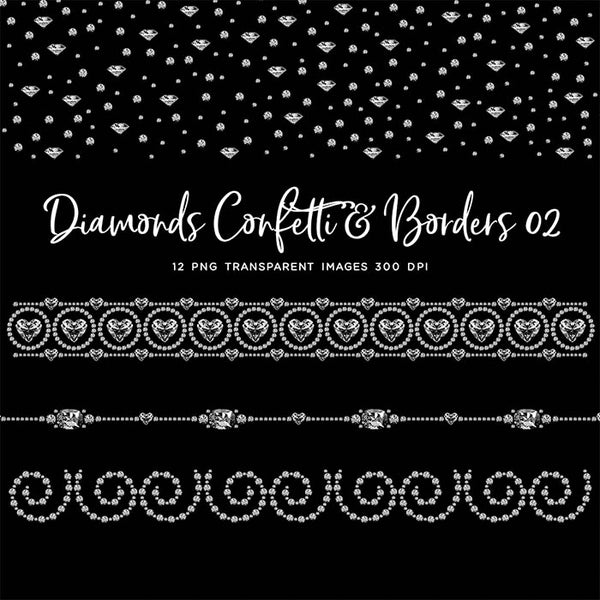 Diamonds Confetti & Borders 02 - Clip Art sparkly gemstone - 12 PNG Transparent Images High Resolution - Instant Download Digital Clipart