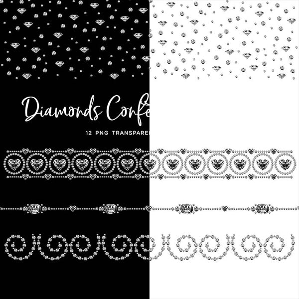 Diamonds Confetti & Borders 02 - Clip Art sparkly gemstone - 12 PNG Transparent Images High Resolution - Instant Download Digital Clipart