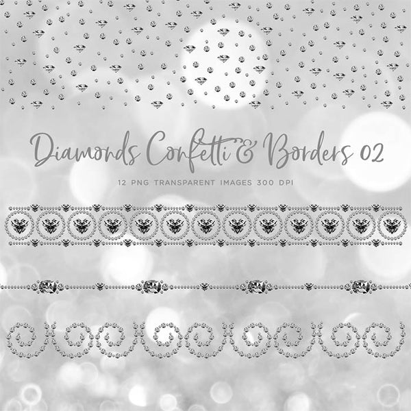Diamonds Confetti & Borders 02 - Clip Art sparkly gemstone - 12 PNG Transparent Images High Resolution - Instant Download Digital Clipart