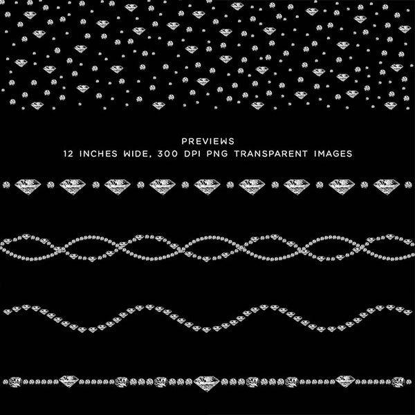 Diamonds Confetti & Borders 02 - Clip Art sparkly gemstone - 12 PNG Transparent Images High Resolution - Instant Download Digital Clipart