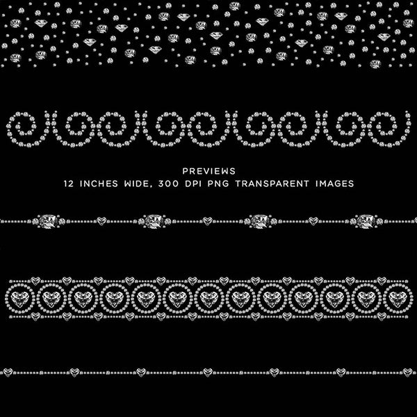 Diamonds Confetti & Borders 02 - Clip Art sparkly gemstone - 12 PNG Transparent Images High Resolution - Instant Download Digital Clipart