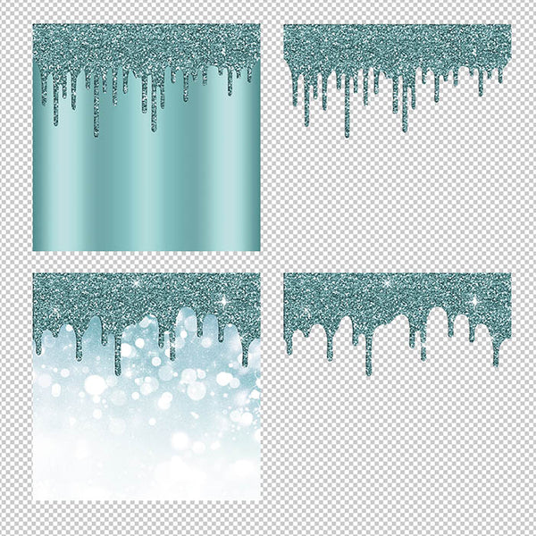 Dusty Blue And Glitter Drips - Backgrounds and Transparent Overlays - Instant Download Digital Clip art for Invitations Cards Party design Backdrop Scrapbooking Kids Crafts