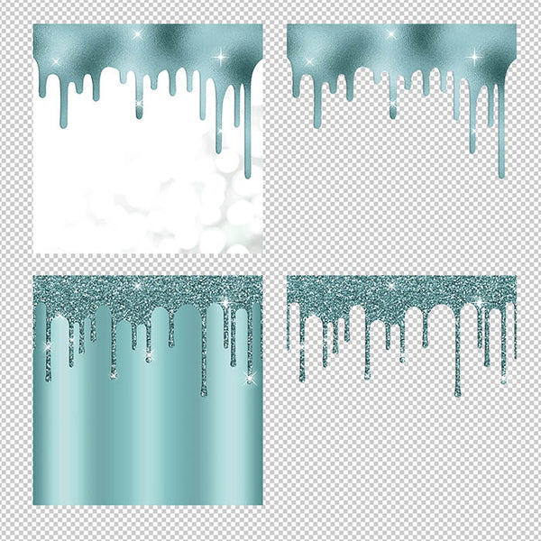 Dusty Blue And Glitter Drips - Backgrounds and Transparent Overlays - Instant Download Digital Clip art for Invitations Cards Party design Backdrop Scrapbooking Kids Crafts