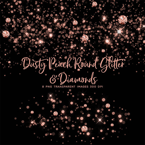 Dusty Peach Round Glitter Dust & Diamonds 01 - sparkly 8 PNG Transparent Overlays High Resolution - Instant Download Digital Clip art